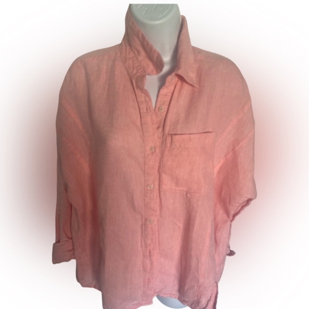 Vineyard Vines Coral Button-Up Shirt -4 coral linen ,